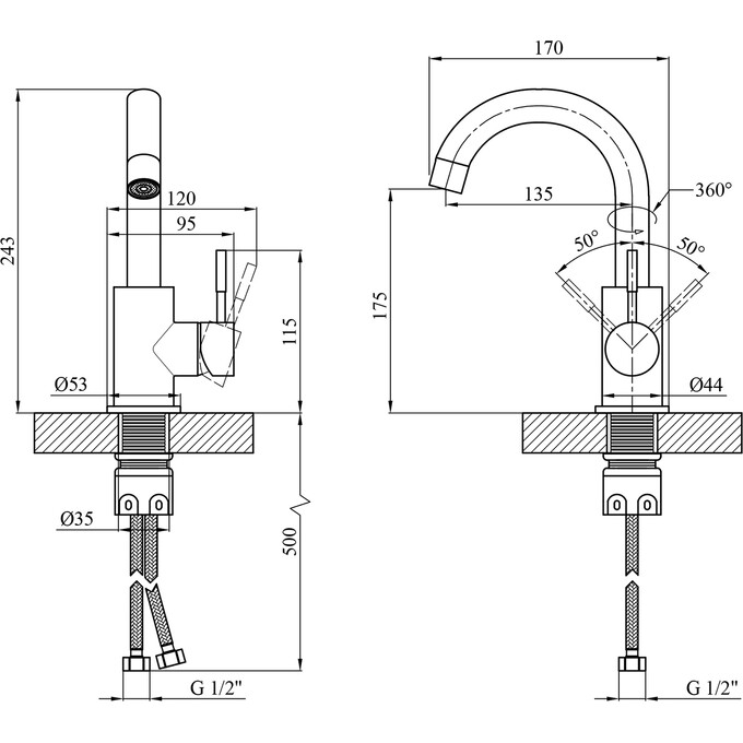Смеситель для умывальника Kroner KRP Edelstahl Klassisch ESG011 (нержавейка), фото 9