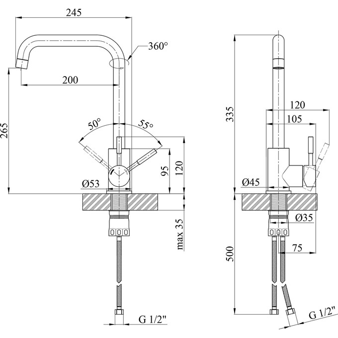 Смеситель для кухни Kroner KRP Edelstahl Klassisch ESG037 (нержавейка), фото 9