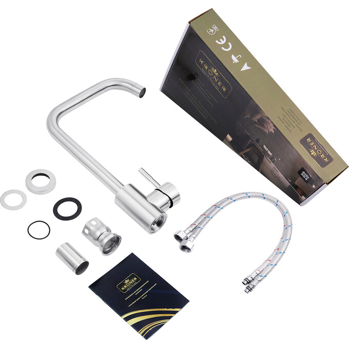 Смеситель для кухни Kroner KRP Edelstahl Klassisch ESG037 (нержавейка), фото 8