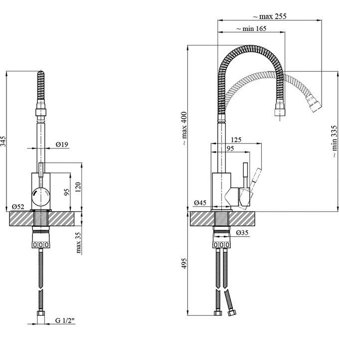 Смеситель для кухни Kroner KRP Edelstahl Klassisch ESG035-1 (нержавейка, c гибким изливом), фото 9