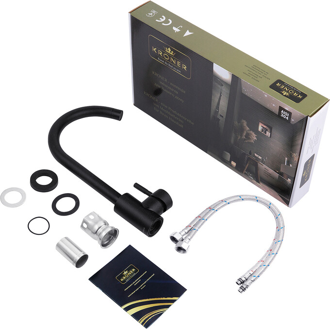 Смеситель для кухни Kroner KRP Edelstahl Klassisch SCH035 (черный матовый), Цвет производителя: черный матовый, фото 8