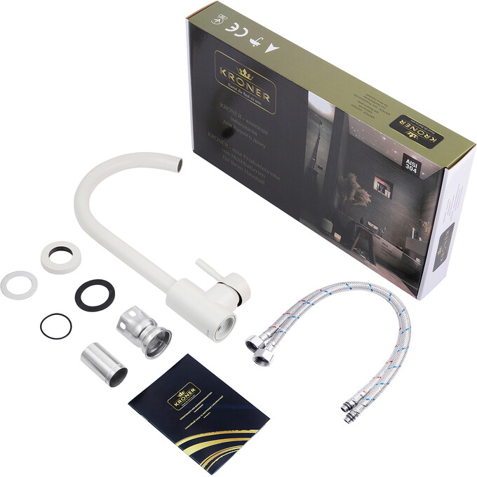 Смеситель для кухни Kroner KRP Edelstahl Klassisch WEI035 (белый матовый), Цвет производителя: белый матовый, фото 8