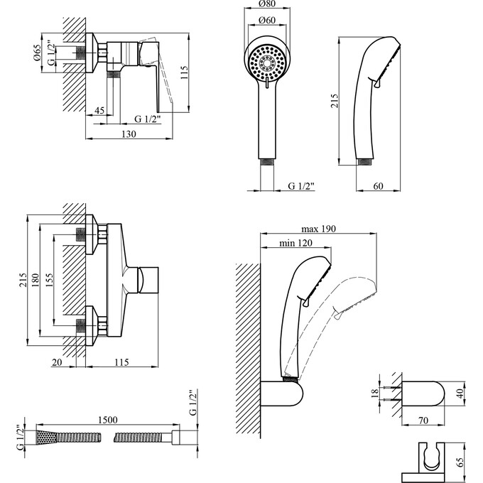 Смеситель для душа Kroner KRP Eifel C050 (с лейкой и шлангом), фото 6