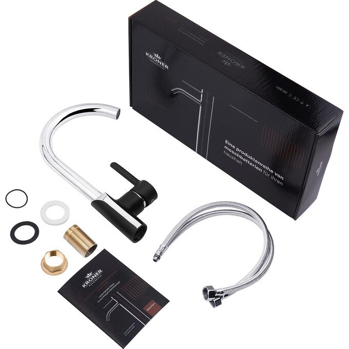 Смеситель для кухни Kroner KRP Essen SCH030 (хром/черный матовый), Цвет производителя: хром, черный матовый, фото 8