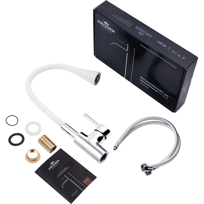 Смеситель для кухни Kroner KRP Küche C031WHI (хром/белый, с гибким изливом), Цвет производителя: хром, белый, фото 8