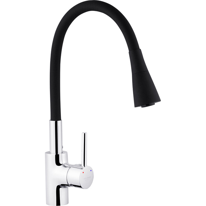 Смеситель для кухни Kroner KRP Küche C031BLK (хром/черный, с гибким изливом), Цвет производителя: хром, черный, фото 