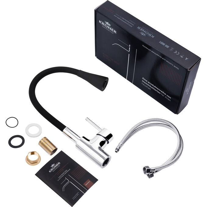 Смеситель для кухни Kroner KRP Küche C031BLK (хром/черный, с гибким изливом), Цвет производителя: хром, черный, фото 8