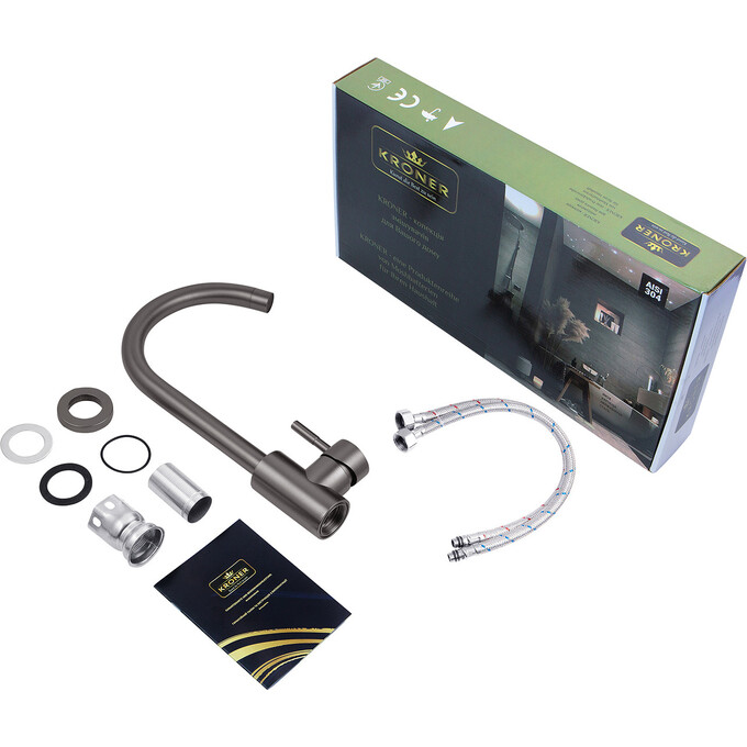 Смеситель для кухни Kroner KRP Edelstahl Klassisch SCH035PVD (графит), Цвет производителя: графит, фото 8