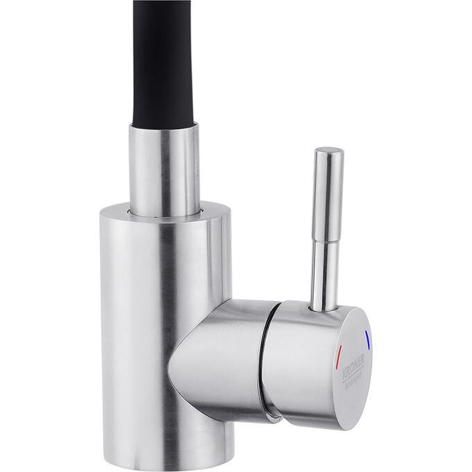 Смеситель для кухни Kroner KRP Edelstahl Klassisch ESG035BLK (нержавейка/черный, c гибким изливом), Цвет производителя: нержавейка, черный, фото 4