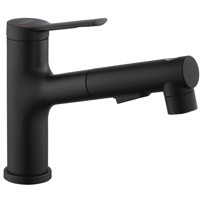 Смеситель для умывальника Kroner KRP Edelstahl Klassisch SCH030-T (черный матовый, с выдвижной лейкой), фото 