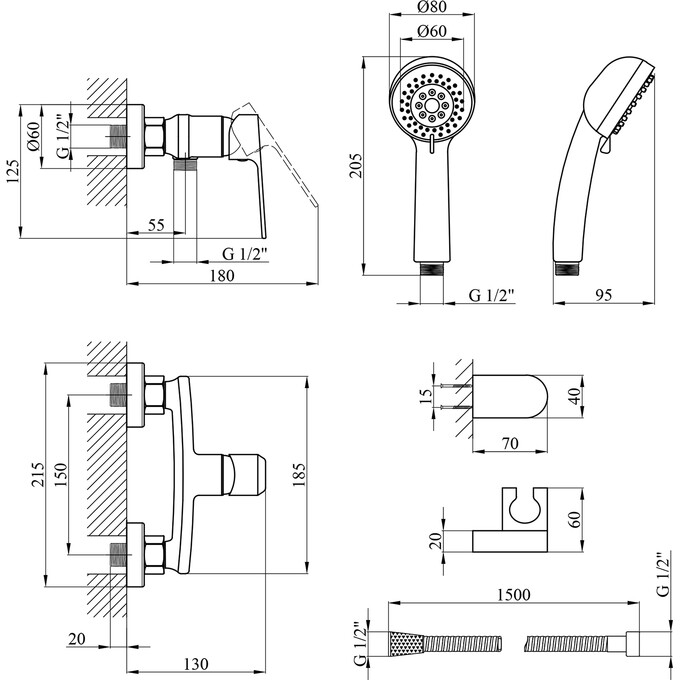 Смеситель для душа Kroner KRP Dorn C050 (с лейкой и шлангом), фото 7