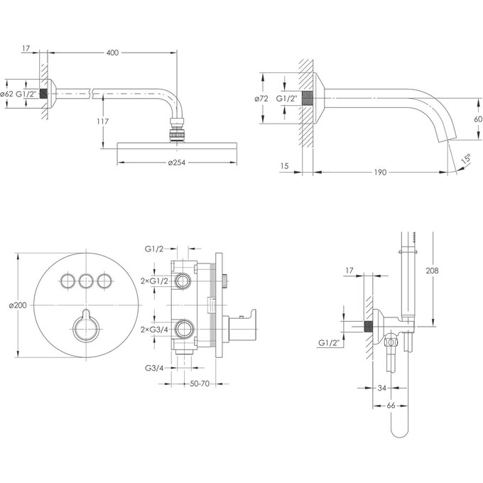 Душевая система с термостатом Imprese Smart Click ZMK101901227 (черная матовая, скрытого монтажа, с изливом), Цвет производителя: черный матовый, фото 2