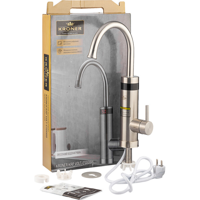 Проточный водонагреватель для кухни Kroner KRP Volt ESG088 (никель, с дисплеем и электронагревом 3 кВт), фото 5
