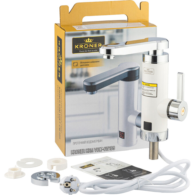 Проточный водонагреватель для кухни Kroner KRM Volt CW189 (белый/хром, с дисплеем и электронагревом 3 кВт), фото 5