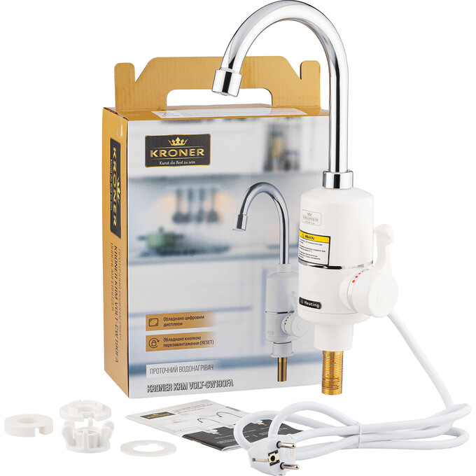Проточный водонагреватель для кухни Kroner KRM Volt CW190FA (белый/хром, с электронагревом 3 кВт), фото 5