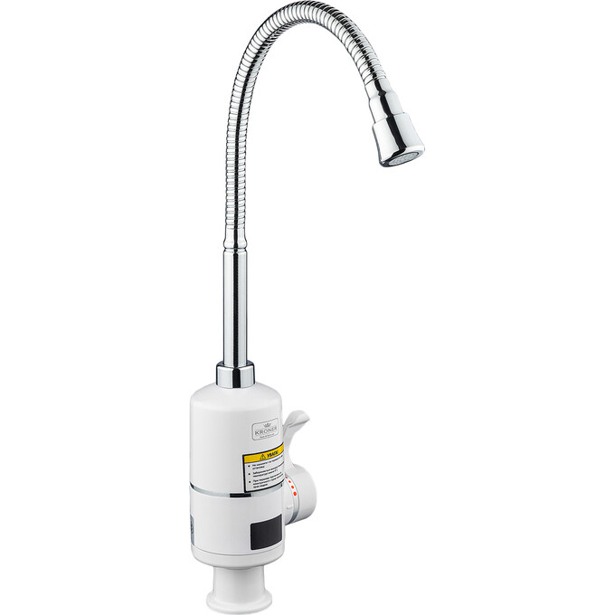Проточный водонагреватель для кухни Kroner KRM Volt CW090R (белый/хром, с дисплеем, с гибким изливом и электронагревом 3 кВт), фото 