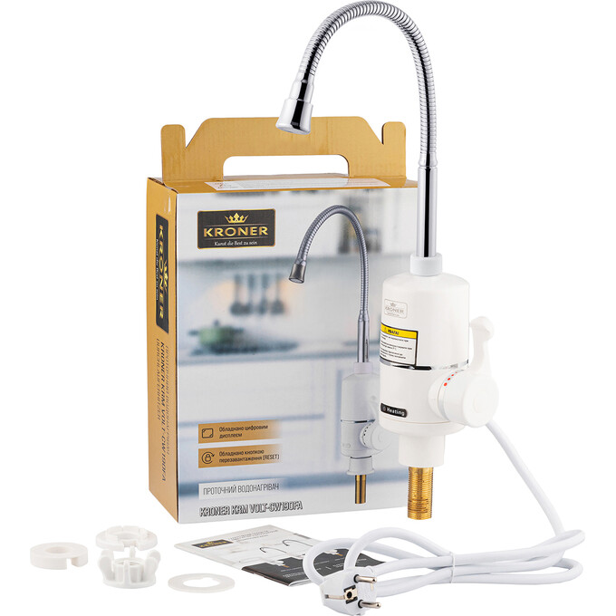 Проточный водонагреватель для кухни Kroner KRM Volt CW190RFA (белый/хром, с гибким изливои и электронагревом 3 кВт), фото 6
