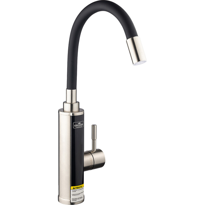 Проточный водонагреватель для кухни Kroner KRP Volt ESG087RSS (никель/черный, с дисплеем, с гибким изливом и электронагревом 3 кВт), фото 