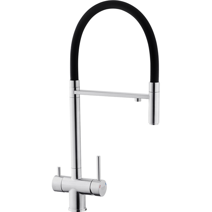 Смеситель для кухни Kroner KRP Edelstahl Klassisch ESG03815BLK (нержавейка/черный, c гибким изливом и подключением питьевой воды), Цвет производителя: нержавейка, черный, фото 