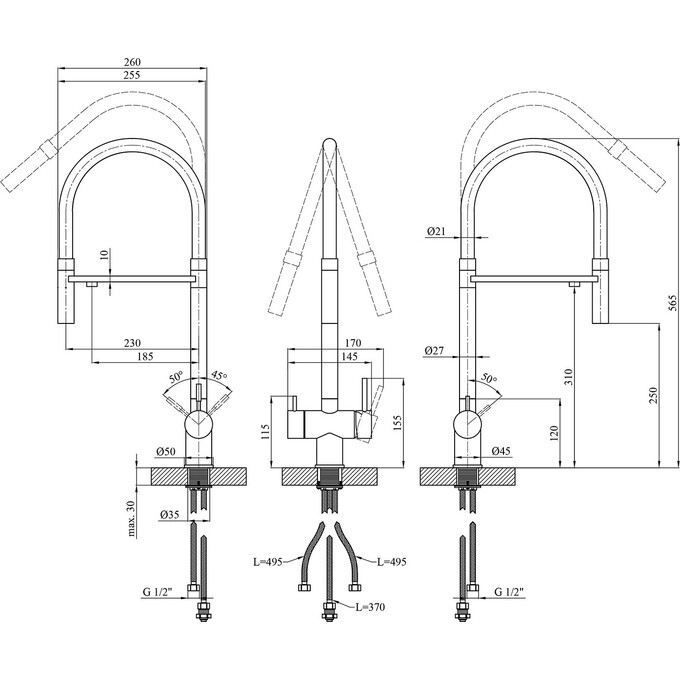 Смеситель для кухни Kroner KRP Edelstahl Klassisch ESG03815BLK (нержавейка/черный, c гибким изливом и подключением питьевой воды), Цвет производителя: нержавейка, черный, фото 11