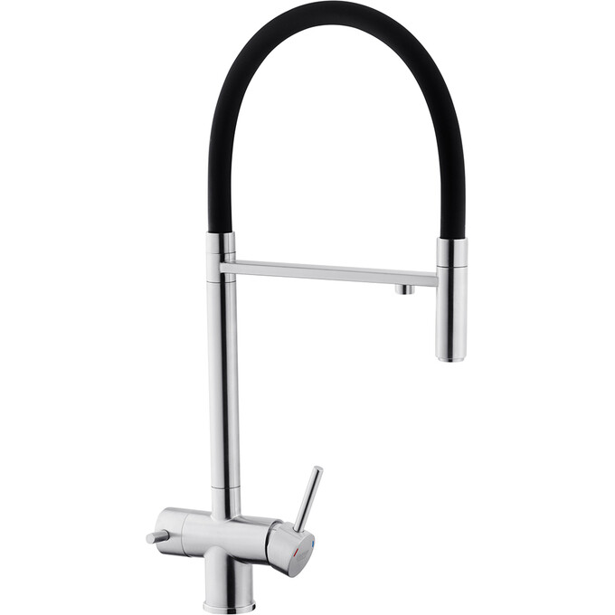 Смеситель для кухни Kroner KRP Edelstahl Klassisch ESG03815BLK (нержавейка/черный, c гибким изливом и подключением питьевой воды), Цвет производителя: нержавейка, черный, фото 4