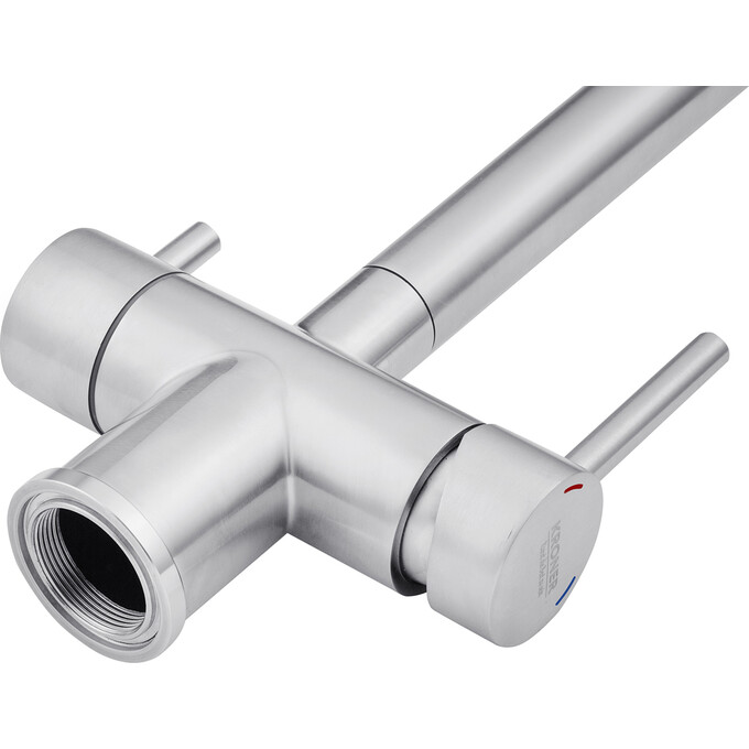 Смеситель для кухни Kroner KRP Edelstahl Klassisch ESG03815BLK (нержавейка/черный, c гибким изливом и подключением питьевой воды), Цвет производителя: нержавейка, черный, фото 7