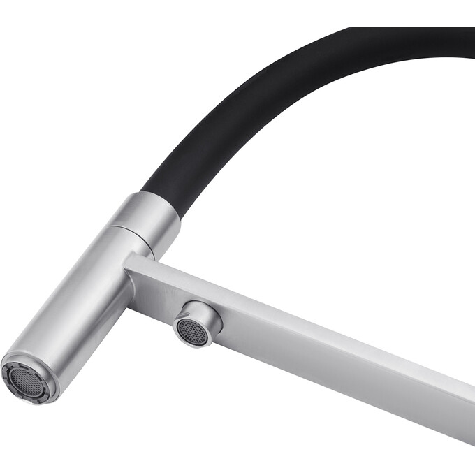 Смеситель для кухни Kroner KRP Edelstahl Klassisch ESG03815BLK (нержавейка/черный, c гибким изливом и подключением питьевой воды), Цвет производителя: нержавейка, черный, фото 8