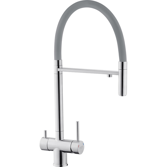 Смеситель для кухни Kroner KRP Edelstahl Klassisch ESG03815GRA (нержавейка/серый, c гибким изливом и подключением питьевой воды), Цвет производителя: нержавейка, серый, фото 