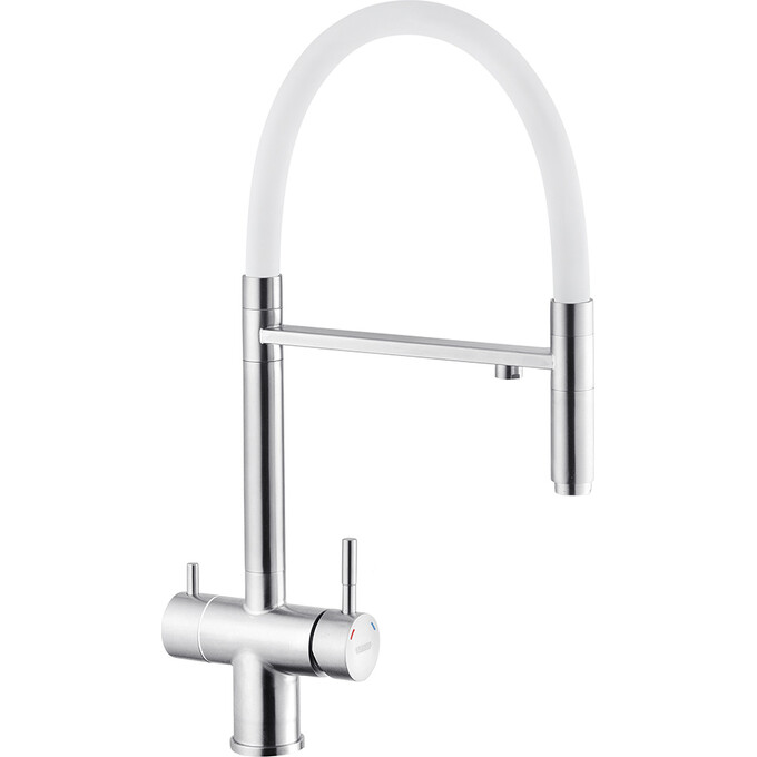 Смеситель для кухни Kroner KRP Edelstahl Klassisch ESG03815WHI (нержавейка/белый, c подключением питьевой воды), Цвет производителя: нержавейка, белый, фото 