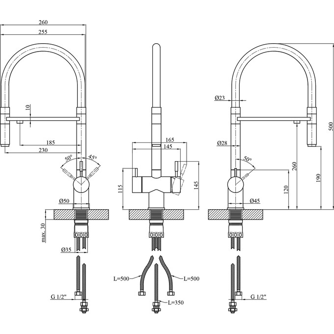 Смеситель для кухни Kroner KRP Edelstahl Klassisch ESG03815WHI (нержавейка/белый, c подключением питьевой воды), Цвет производителя: нержавейка, белый, фото 10