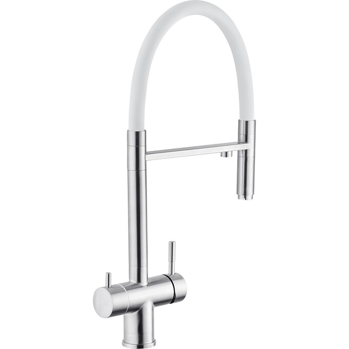 Смеситель для кухни Kroner KRP Edelstahl Klassisch ESG03815WHI (нержавейка/белый, c подключением питьевой воды), Цвет производителя: нержавейка, белый, фото 3