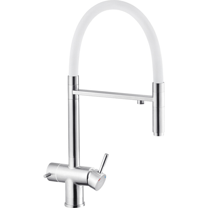 Смеситель для кухни Kroner KRP Edelstahl Klassisch ESG03815WHI (нержавейка/белый, c подключением питьевой воды), Цвет производителя: нержавейка, белый, фото 4