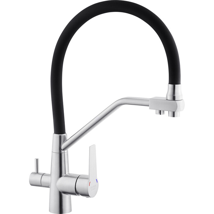 Смеситель для кухни Kroner KRP Edelstahl Klassisch ESG03817BLK (нержавейка/черный, c гибким изливом и подключением питьевой воды), Цвет производителя: нержавейка, черный, фото 