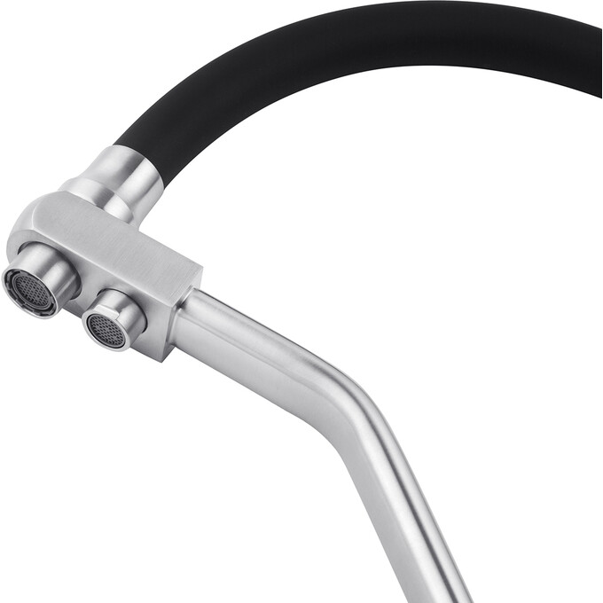 Смеситель для кухни Kroner KRP Edelstahl Klassisch ESG03817BLK (нержавейка/черный, c гибким изливом и подключением питьевой воды), Цвет производителя: нержавейка, черный, фото 7