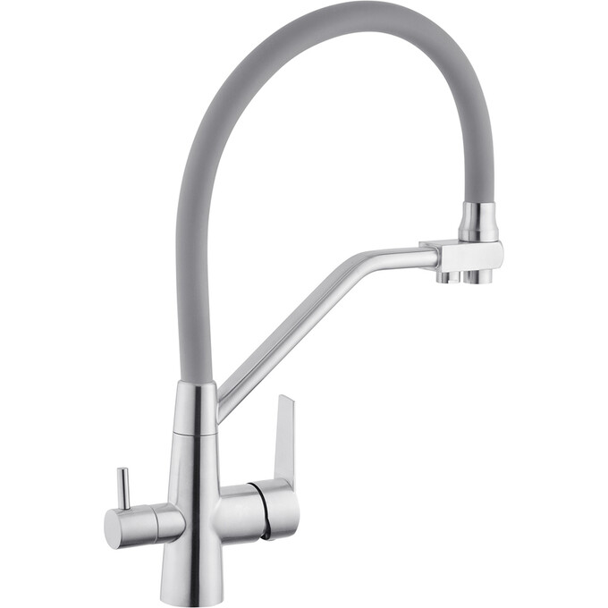 Смеситель для кухни Kroner KRP Edelstahl Klassisch ESG03817GRA (нержавейка/серый, c гибким изливом и подключением питьевой воды), Цвет производителя: нержавейка, серый, фото 3