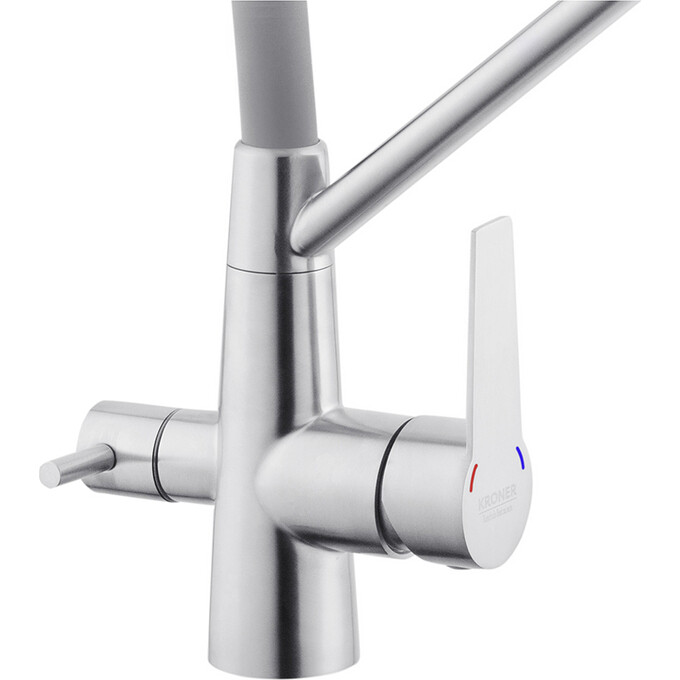 Смеситель для кухни Kroner KRP Edelstahl Klassisch ESG03817GRA (нержавейка/серый, c гибким изливом и подключением питьевой воды), Цвет производителя: нержавейка, серый, фото 5