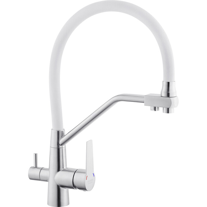 Смеситель для кухни Kroner KRP Edelstahl Klassisch ESG03817WHI (нержавейка/белый, c гибким изливом и подключением питьевой воды), Цвет производителя: нержавейка, белый, фото 