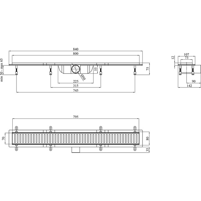 Линейный трап Kroner KRP Harz S80 (S80Sektion, 80 см, нержавейка, с решеткой Sektion), Цвет производителя: нержавейка, Доступные размеры: 80, фото 5
