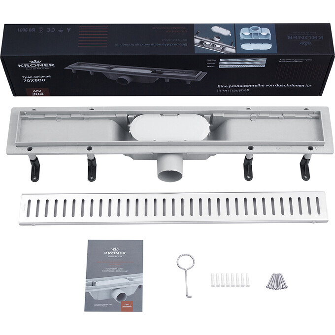 Линейный трап Kroner KRP Harz S80 (S80Sektion, 80 см, нержавейка, с решеткой Sektion), Цвет производителя: нержавейка, Доступные размеры: 80, фото 4