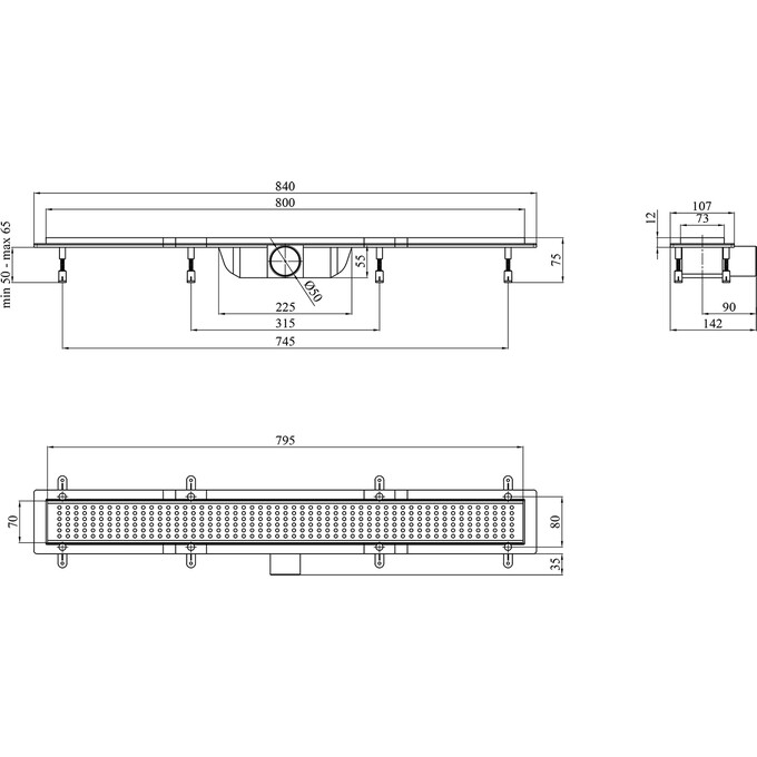Линейный трап Kroner KRP Harz L80 (L80Lцcher, 80 см, нержавейка, с решеткой Löcher), Доступные размеры: 80, фото 5