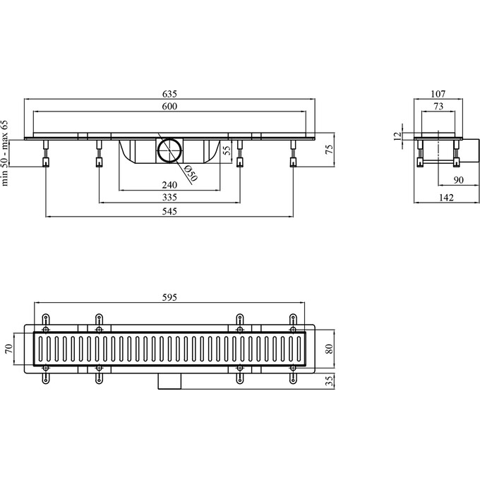 Линейный трап Kroner KRP Harz SCH60 (SCH60Schwarz, 60 см, черный матовый, с решеткой Sektion Schwarz), Цвет производителя: черный матовый, Доступные размеры: 60, фото 5
