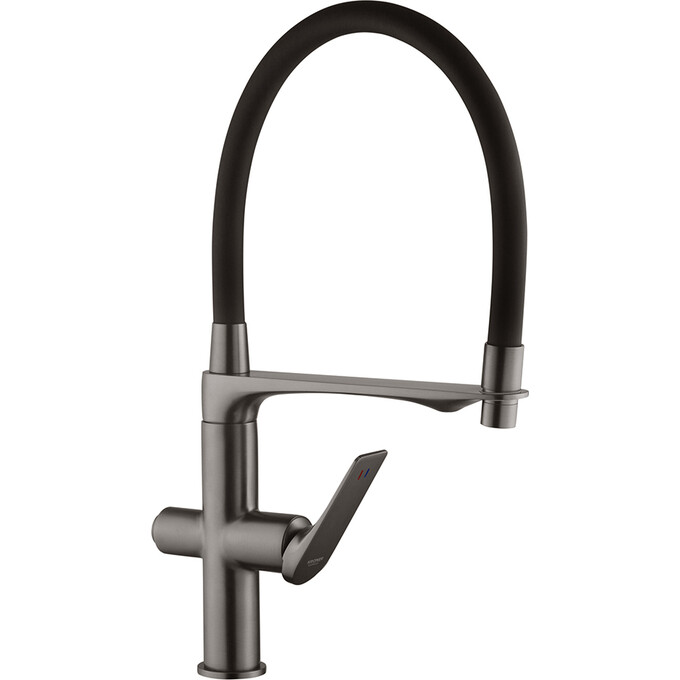 Смеситель для кухни Kroner KRP Graz GRP03815 (графит/черный, c гибким изливом и подключением питьевой воды), фото 4