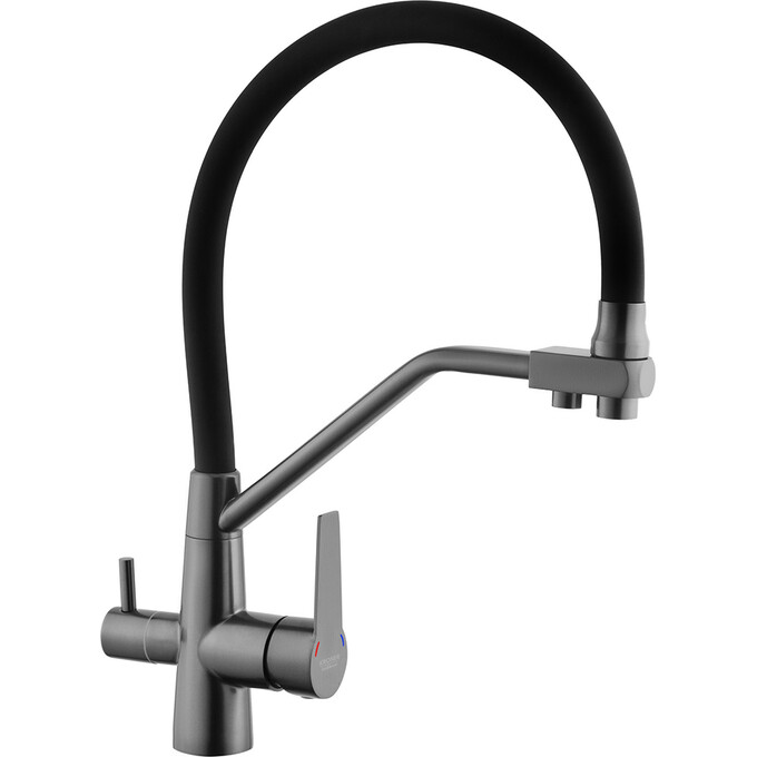Смеситель для кухни Kroner KRP Edelstahl Klassisch PVD03817BLK (графит/черный, c гибким изливом и подключением питьевой воды), Цвет производителя: графит, черный, фото 