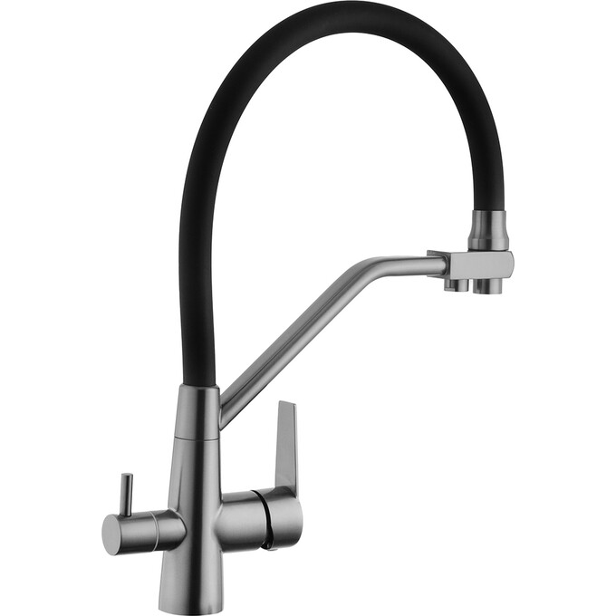 Смеситель для кухни Kroner KRP Edelstahl Klassisch PVD03817BLK (графит/черный, c гибким изливом и подключением питьевой воды), Цвет производителя: графит, черный, фото 3