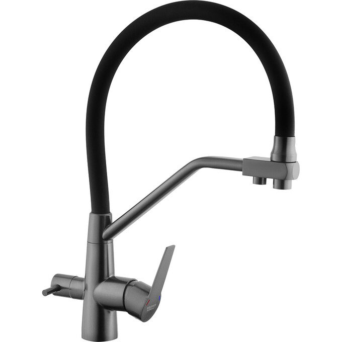 Смеситель для кухни Kroner KRP Edelstahl Klassisch PVD03817BLK (графит/черный, c гибким изливом и подключением питьевой воды), Цвет производителя: графит, черный, фото 4