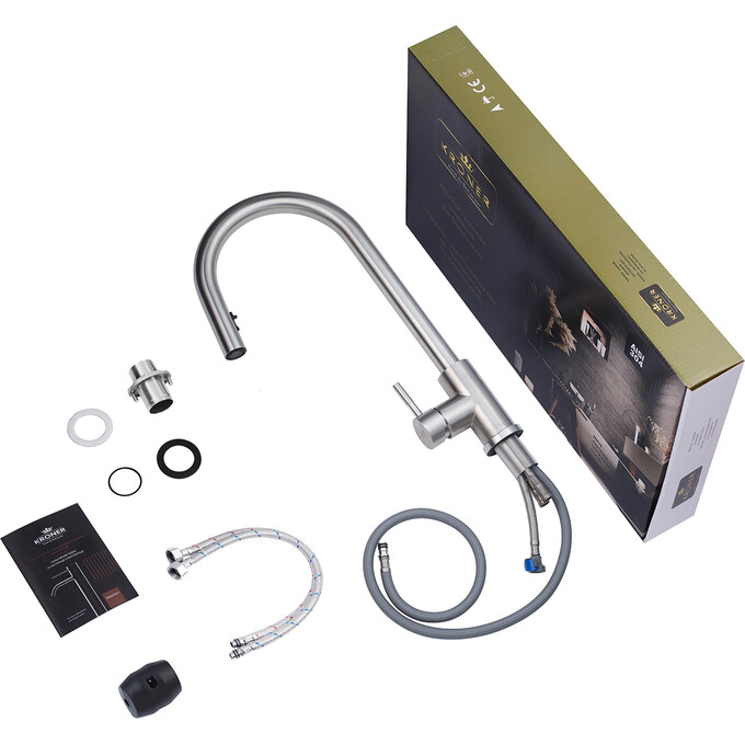 Смеситель для кухни Kroner KRP Edelstahl Klassisch ESG03915 (нержавейка, c выдвижной лейкой), Цвет производителя: нержавейка, фото 9