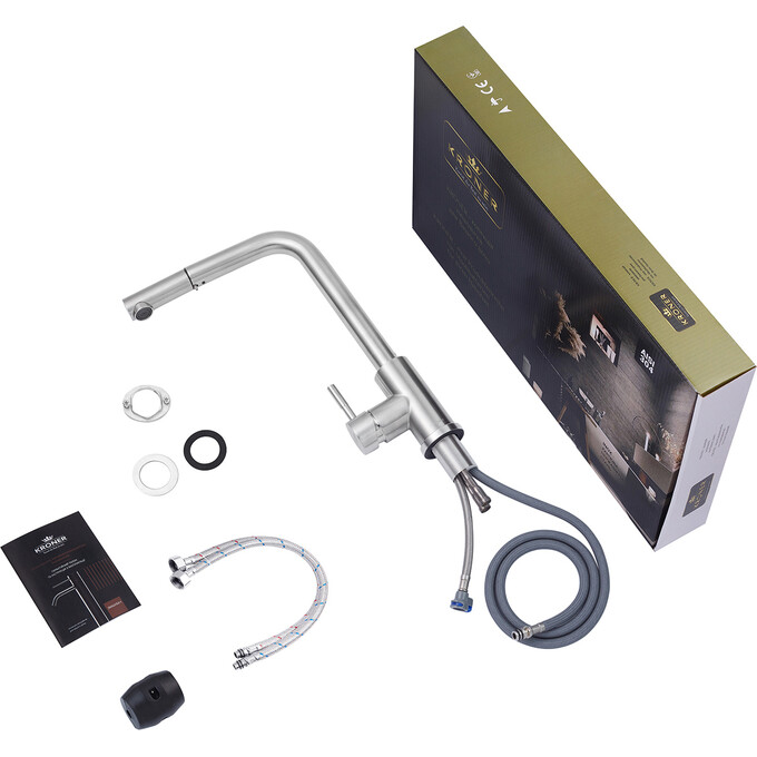 Смеситель для кухни Kroner KRP Edelstahl Klassisch ESG03917 (Klassisch-ESG03918V, нержавейка, c выдвижной лейкой), Цвет производителя: нержавейка, фото 9