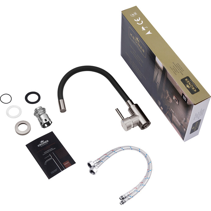 Смеситель для кухни Kroner KRP Edelstahl Klassisch PVD035BLK (графит/черный, c гибким изливом), Цвет производителя: графит, черный, фото 8