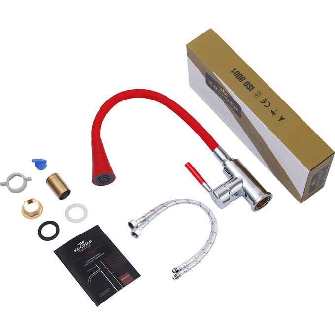 Змішувач для кухні Kroner KRM Küche C132RED (хром/червоний), Колір виробника: хром, червоний, фото , изображение 8