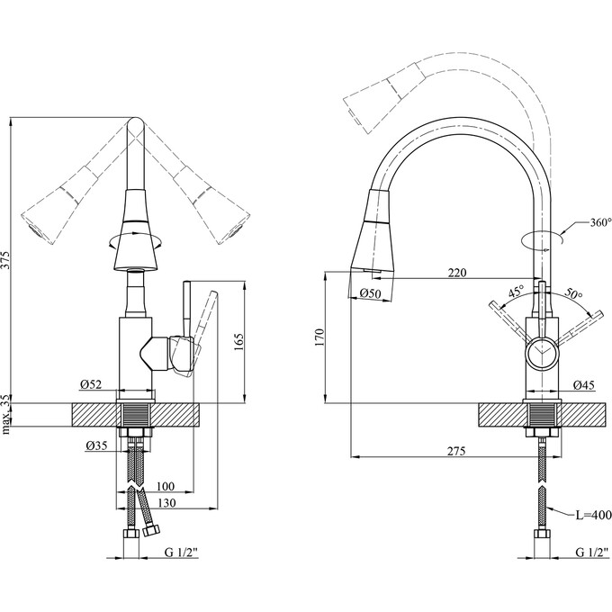 Смеситель для кухни Kroner KRM Küche C132BLE (хром/синий), Цвет производителя: хром, синий, фото 9
